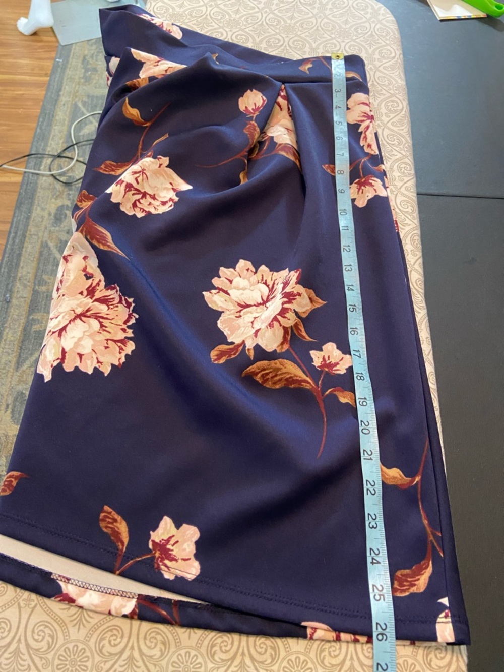 Floral Roses Navy Midi Full Skirt Haute Monde XLarge XL Box Pleat Pleated - Picture 5 of 12